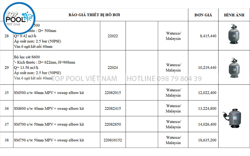 báo giá thiết bị hồ bơi tp hcm