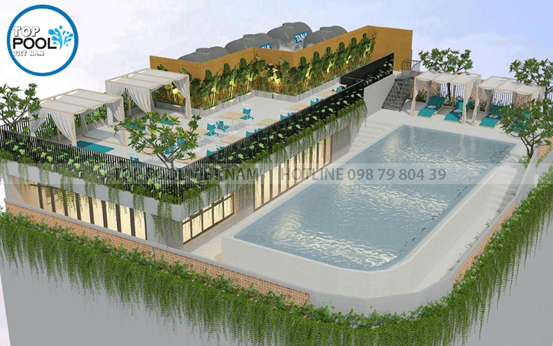 thiết kế 3D hồ bơi sân thượng